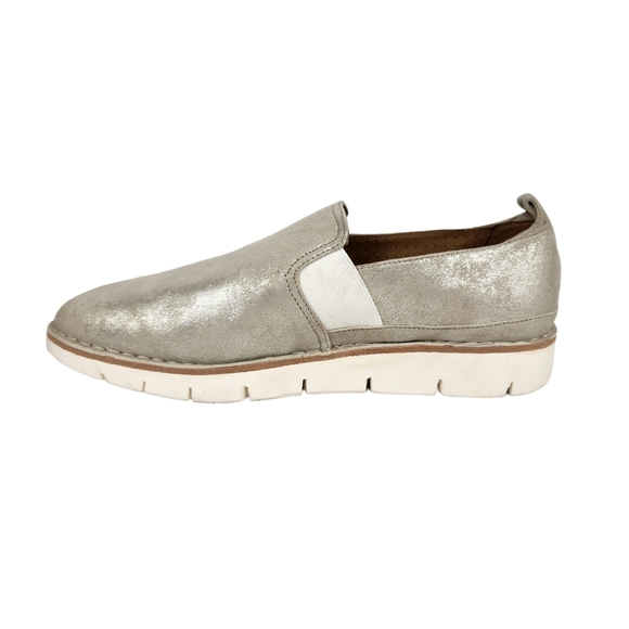 Trask Silver Italian Suede Leather Gold Metallic Slip On Sneakers Womens Size 10 - Picture 4 of 13